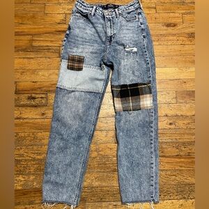 Size 3 Hollister Blue Jeans Denim Straight Patchwork Relaxed Mom Jeans Y2K